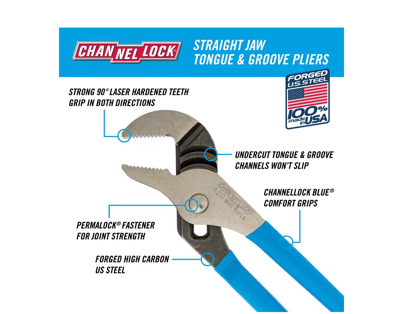 Channellock 9-1/2" Tongue and Groove Slip Joint Plier 420