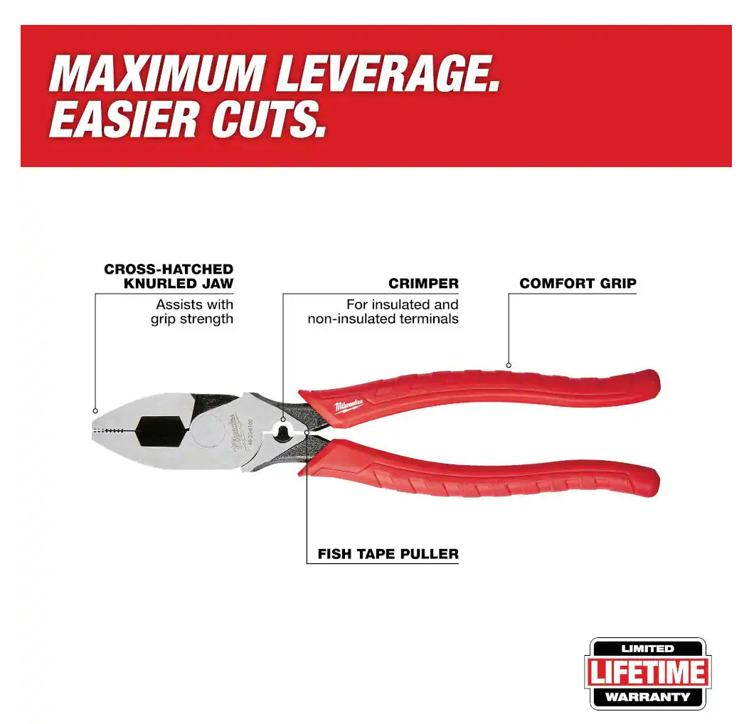 Milwaukee 9" High Leverage Lineman's Pliers with Crimper (48-22-6100)