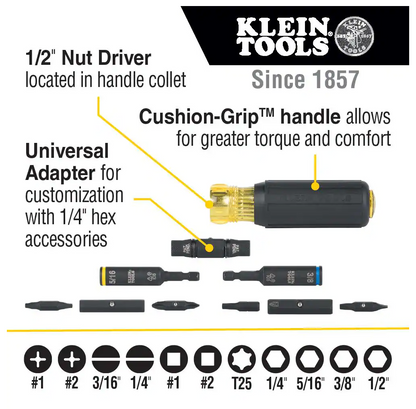 Klein Tools 11-in-1 Multi Bit Impact Rated Screwdriver/Nut Driver (32500HDR)