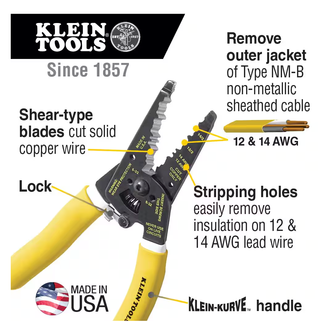 Klein Tools 7-3/4" Klein-Kurve Dual Non-Metallic Cable Stripper and Cutter (K1412)