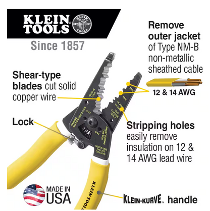 Klein Tools 7-3/4" Klein-Kurve Dual Non-Metallic Cable Stripper and Cutter (K1412)