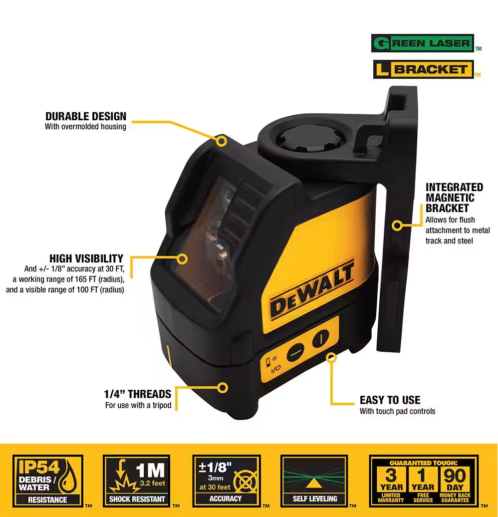 DEWALT 100ft. Green Self-Leveling Cross Line Laser Level (DW088CG)