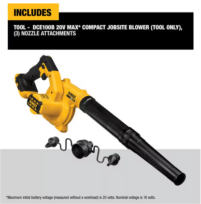 DEWALT 20V MAX Compact Blower 135 MPH 100 CFM DCE100B (TOOL ONLY)