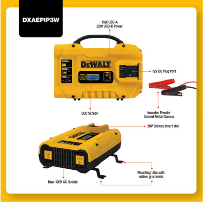 DEWALT 3-Way 1000-Watt Power Inverter Compatible (DXAEPIP3W)