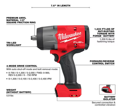 Milwaukee 2967-20 M18 FUEL 1/2" High Torque Impact Wrench w/ Friction Ring