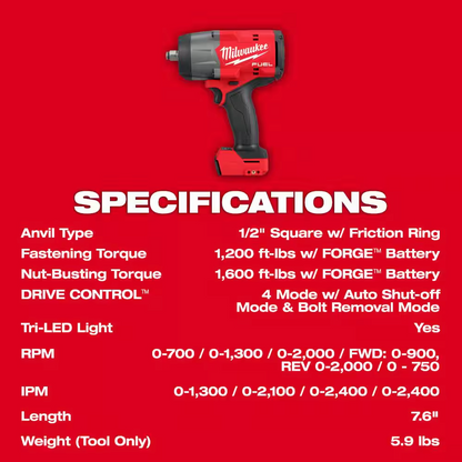 Milwaukee 2967-20 M18 FUEL 1/2" High Torque Impact Wrench w/ Friction Ring