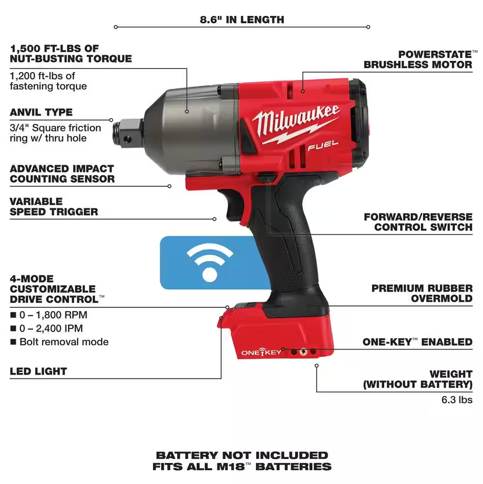 Milwaukee M18 FUEL ONE-KEY 18V 3/4" Impact Wrench with Friction Ring 2864-20 (TOOL ONLY)