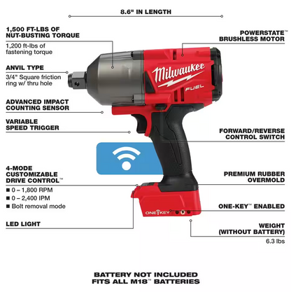 Milwaukee M18 FUEL ONE-KEY 18V 3/4" Impact Wrench with Friction Ring 2864-20 (TOOL ONLY)