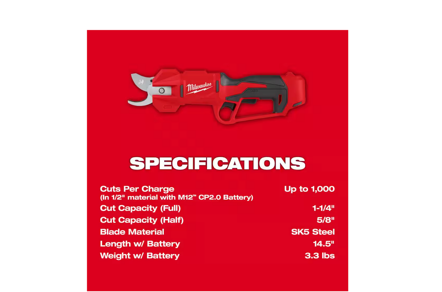 Milwaukee M12 12V Cordless Pruner Shears 2534-20 (TOOL ONLY)