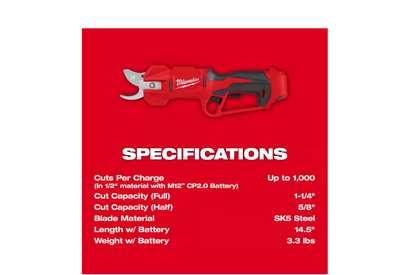 Milwaukee M12 12V Cordless Pruner Shears 2534-20 (TOOL ONLY)