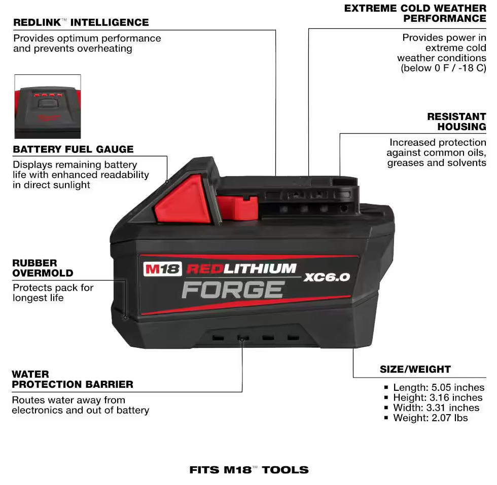 Milwaukee M18 18V Lithium-Ion REDLITHIUM FORGE 6.0 Ah Battery Pack 48-11-1861