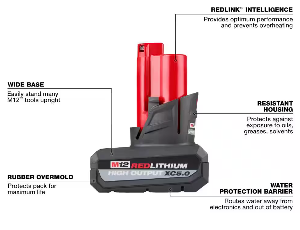 Milwaukee M12 12-Volt Lithium-Ion XC High Output 5.0 Ah Battery Pack 48-11-2450