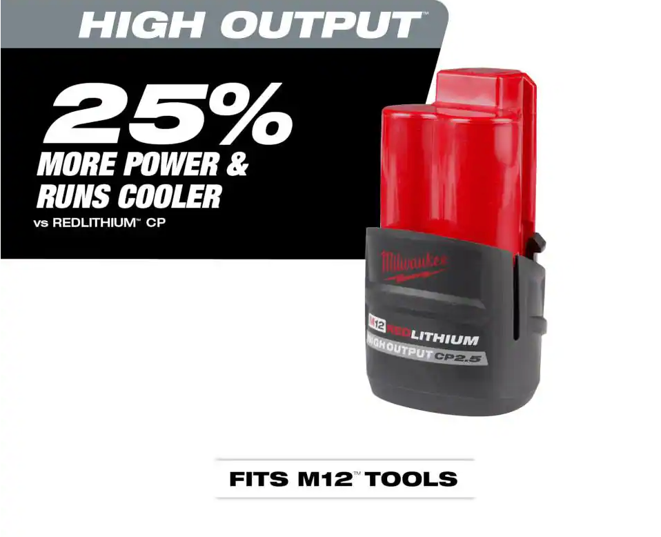 Milwaukee M12 12V Lithium-Ion CP High Output 2.5 Ah Battery Pack 48-11-2425