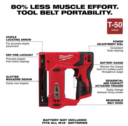 Milwaukee M12 12V Cordless 3/8" Crown Stapler 2447-20 (TOOL ONLY)