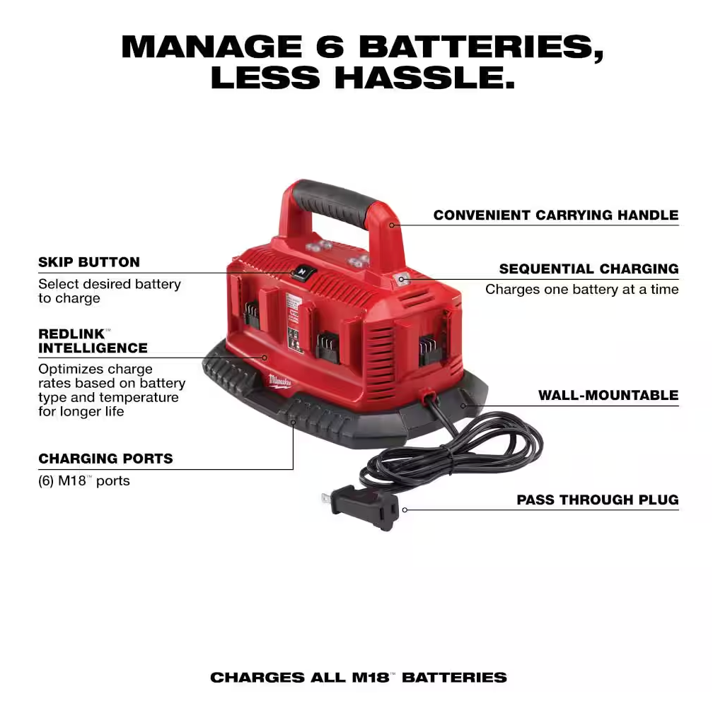 Milwaukee M18 18V 6-Port Sequential Battery Charger (48-59-1806)