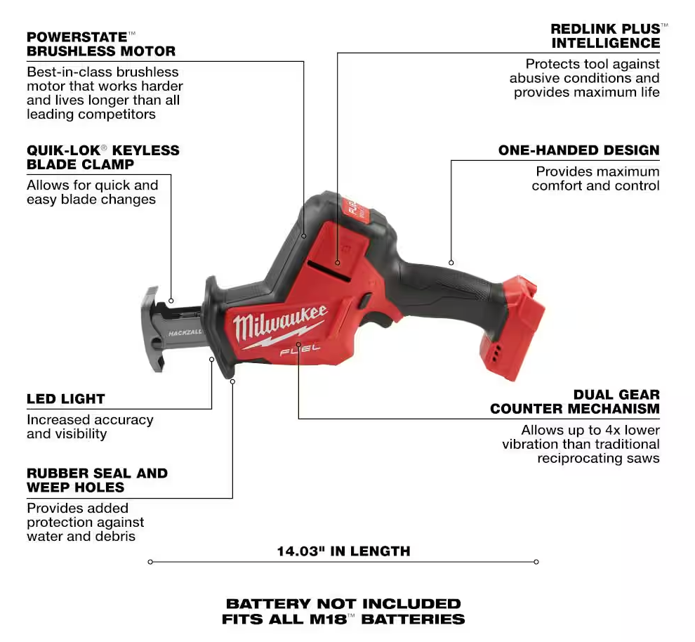 Milwaukee M18 18V HACKZALL Reciprocating Saw 2719-20 (TOOL ONLY)