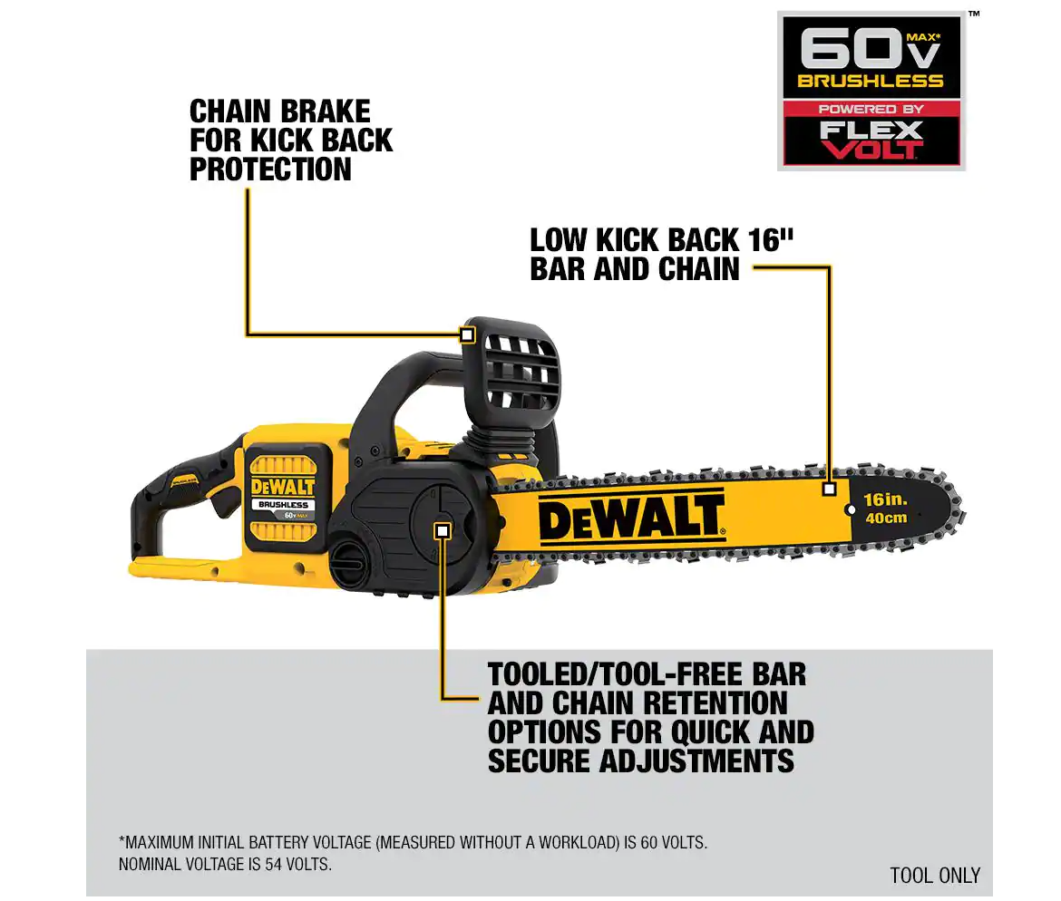 DEWALT FLEXVOLT 60V MAX 16"  Cordless Chainsaw DCCS670B (TOOL ONLY)