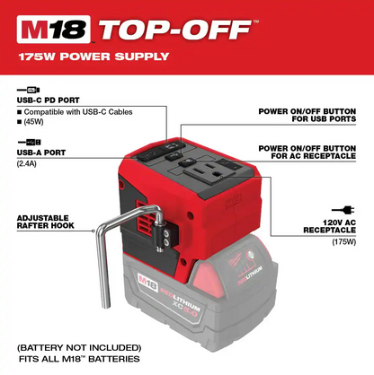 Milwaukee 18V 175-Watt Powered Compact Inverter for M18 Batteries 2846-20 (TOOL ONLY)