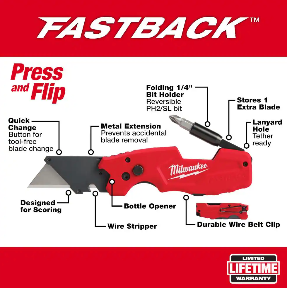 Milwaukee FASTBACK 6-in-1 Folding Utility Knife (48-22-1505)