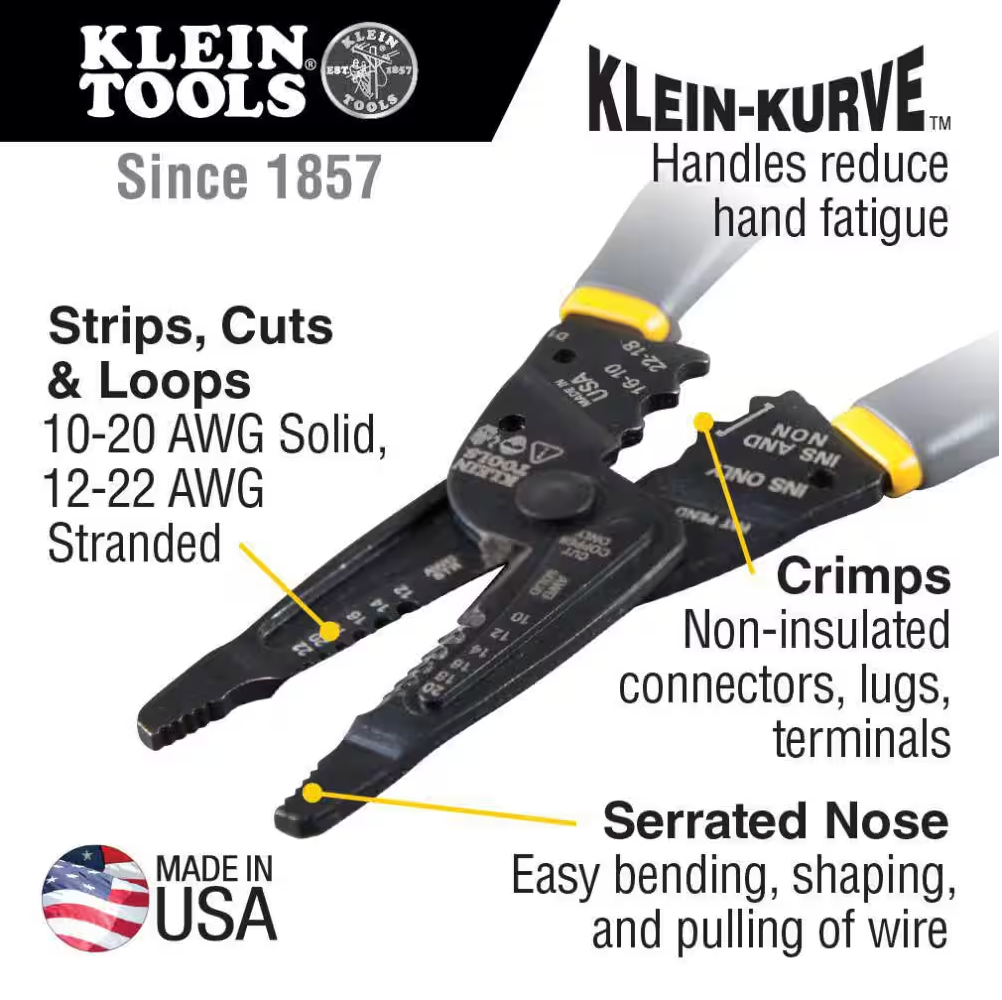 Klein Tools Long-Nose Wire Stripper, Wire Cutter, Crimping Tool (1009-SEN)