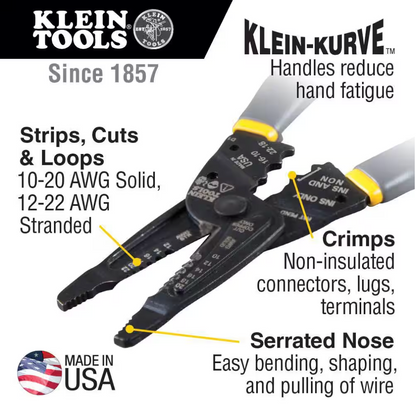 Klein Tools Long-Nose Wire Stripper, Wire Cutter, Crimping Tool (1009-SEN)