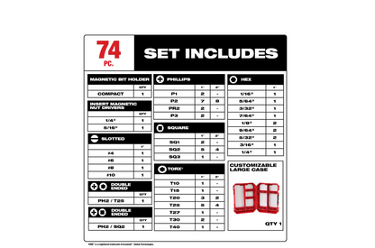 Milwaukee SHOCKWAVE Impact Duty Alloy Steel Screw Driver Bit Set 74-Pieces (48-32-5154)