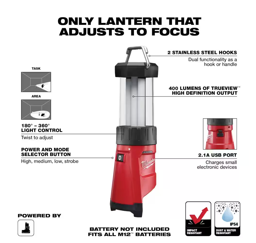 Milwaukee M12 12V 400 Lumens LED Lantern/Trouble Light 2362-20 (TOOL ONLY)