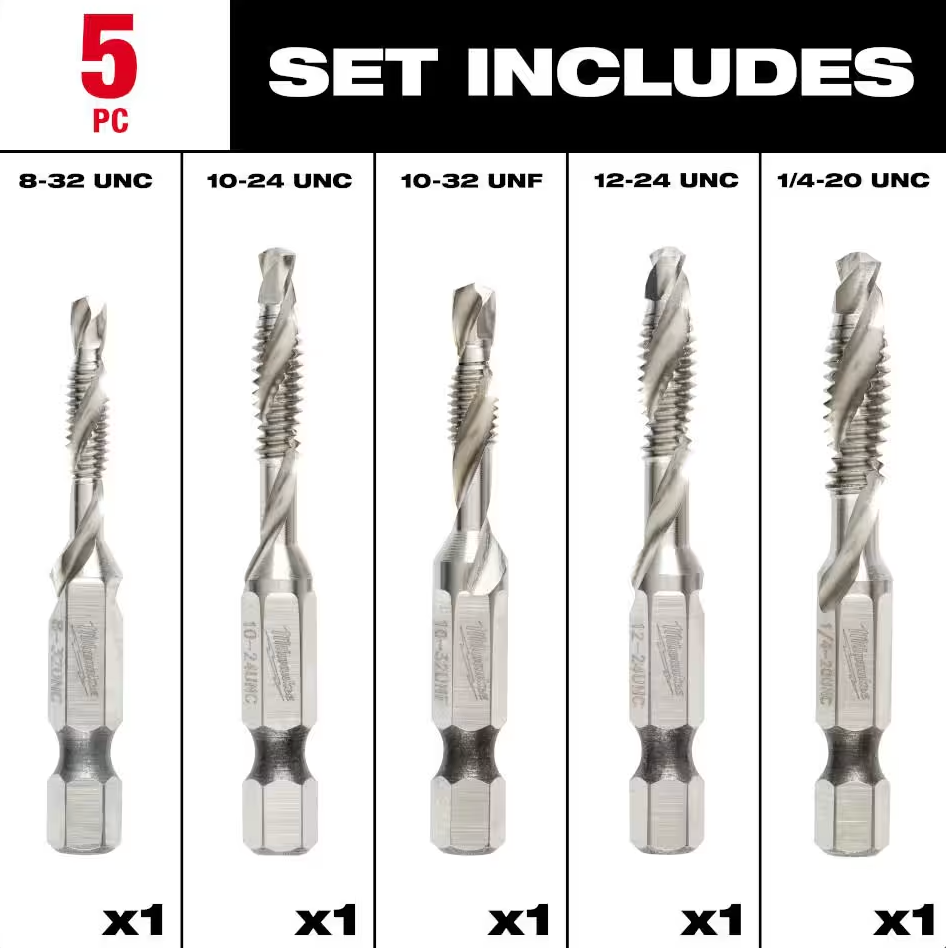 Milwaukee SHOCKWAVE SAE Steel Drill Tap Set 5pcs (48-89-4874)