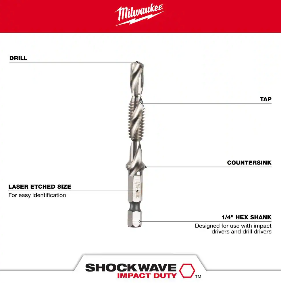 Milwaukee SHOCKWAVE SAE Steel Drill Tap Set 5pcs (48-89-4874)