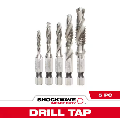 Milwaukee Shockwave 5Pc Metric Impact Drill Tap Set (48-89-4875)