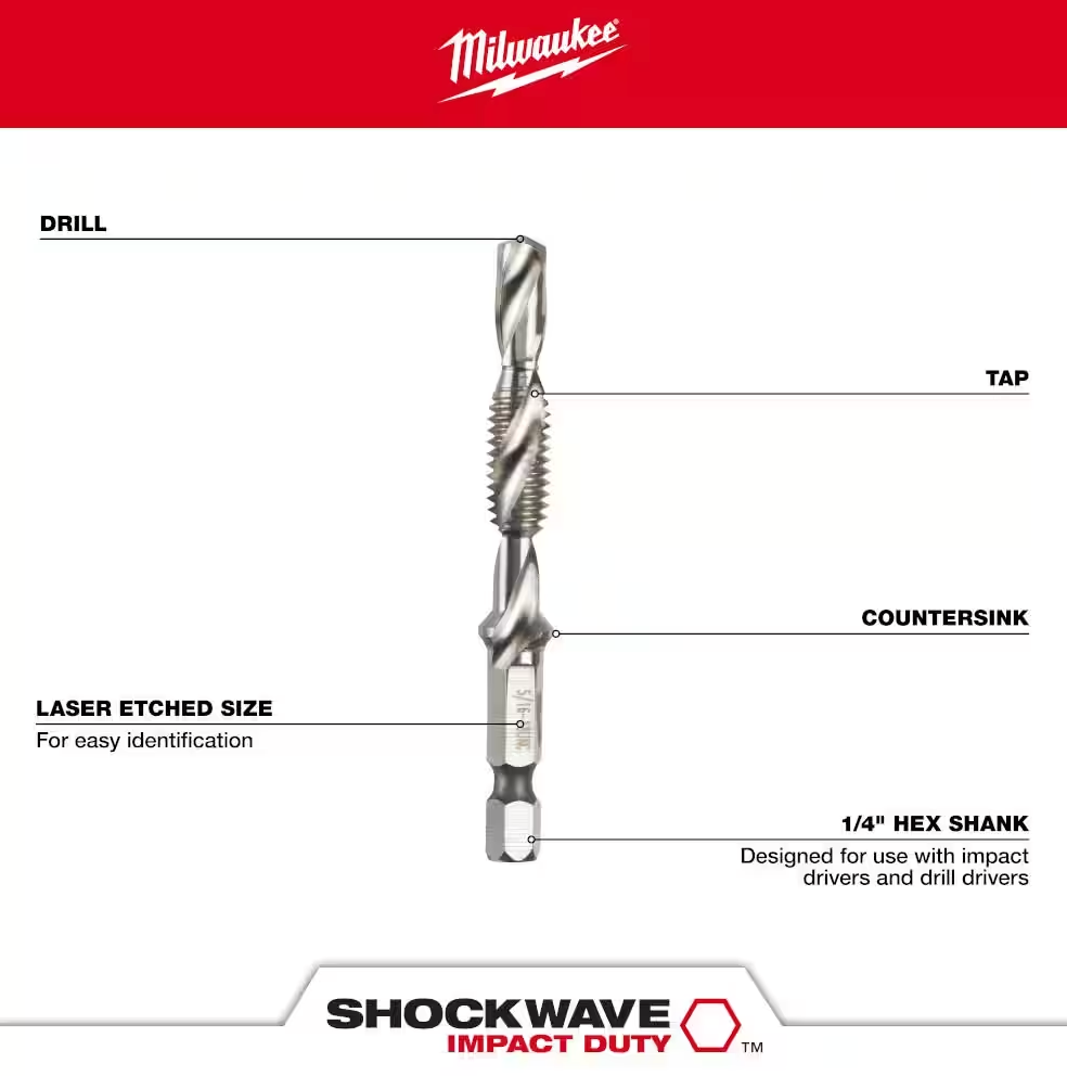 Milwaukee Shockwave 5Pc Metric Impact Drill Tap Set (48-89-4875)