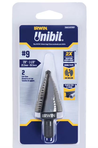 IRWIN Unibit #9 7/8"-1 1/8" Step-Drill Bit, 1/2" Shank (10239)