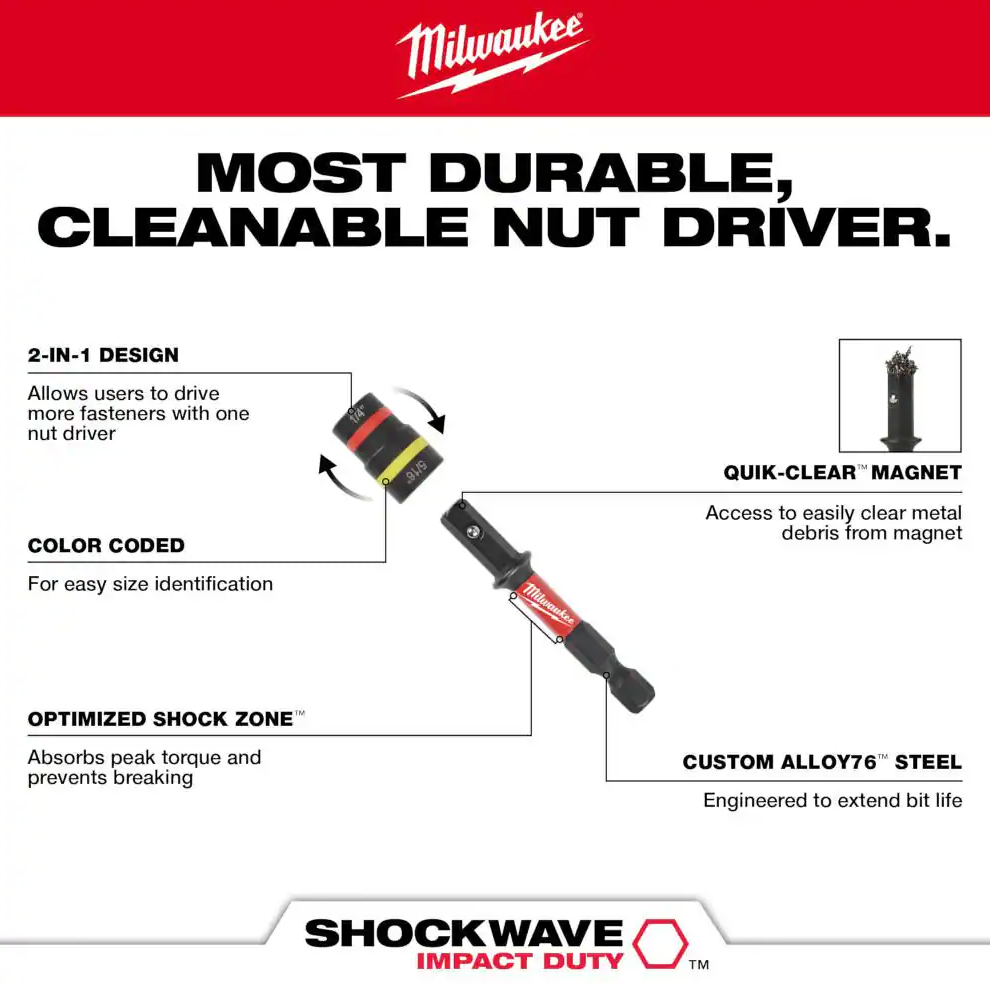 Milwaukee SHOCKWAVE Impact Duty QUIK-CLEAR 2-in-1 Magnetic Nut Driver Set (49-66-4565)