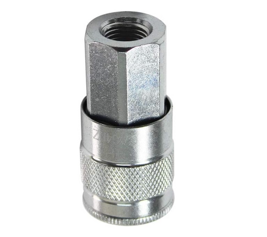 Interstate Pneumatics CA640Z 3/8 Inch x 1/4 Inch FPT Auto Steel Coupler Reducer - Silver