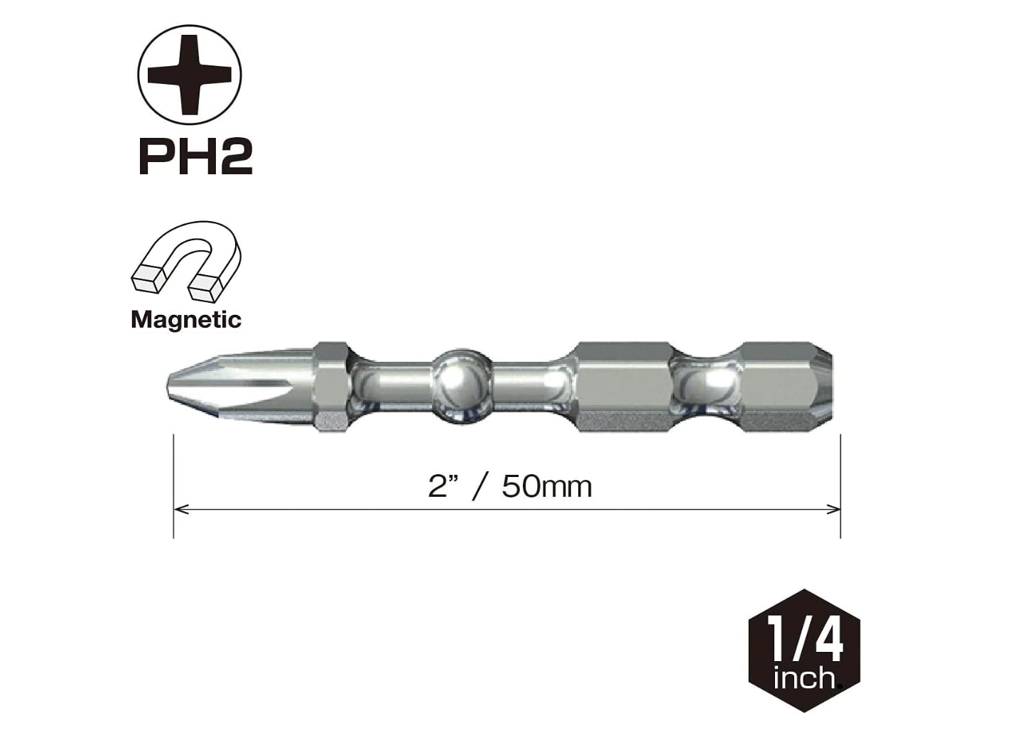 VESSEL Impact Ball Torsion Bit PH2X50 15pcs with Case (#IBPH250P15T)