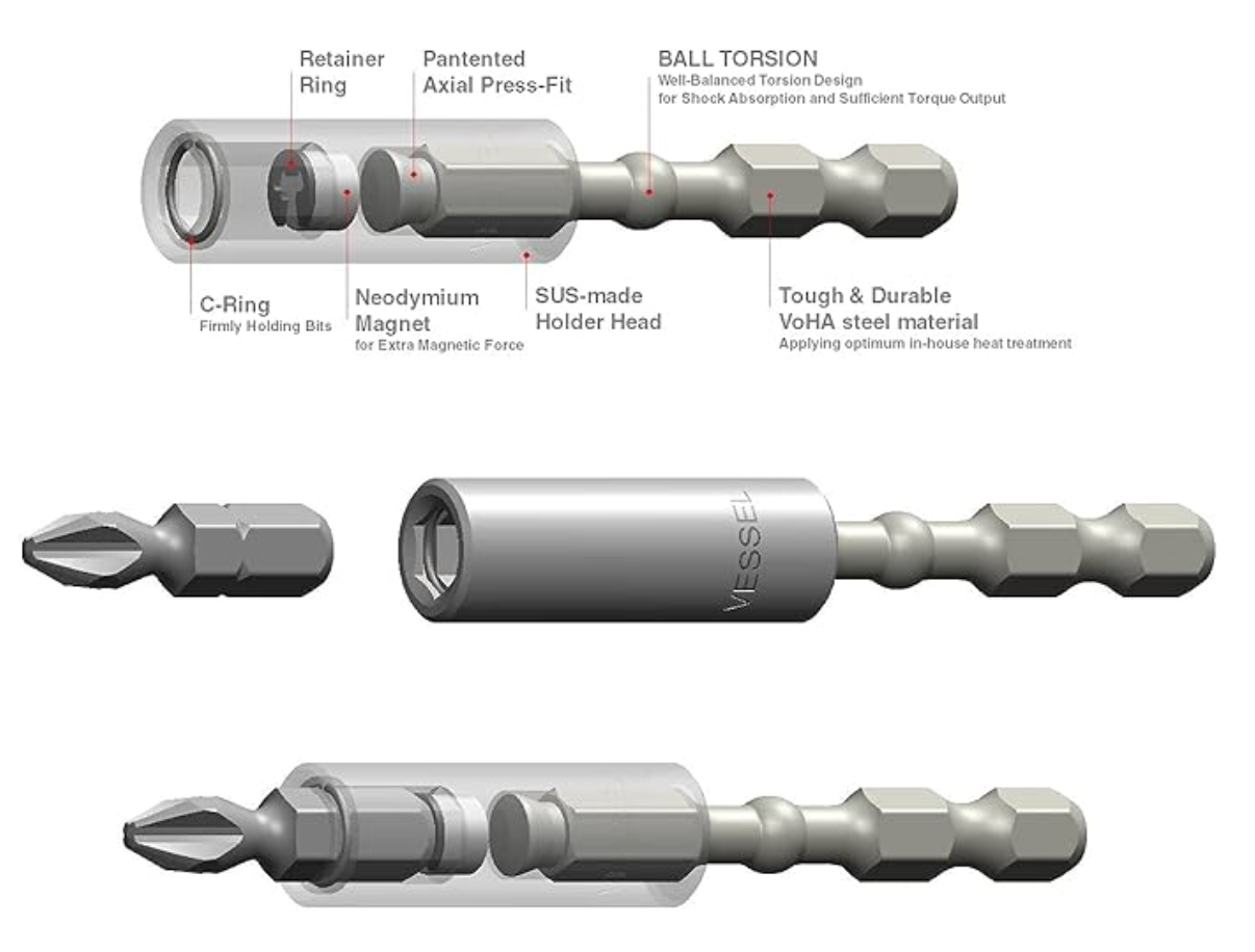 VESSEL Impact Ball Torsion Bit Holder 1pc H1/4" x 150 (6") (#IBHBM150P1)