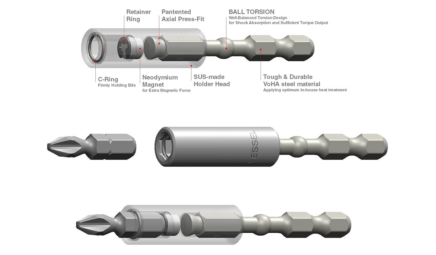 VESSEL Impact Ball Torsion Bit Holder H1/4"x67 (#IBHBM67P1)