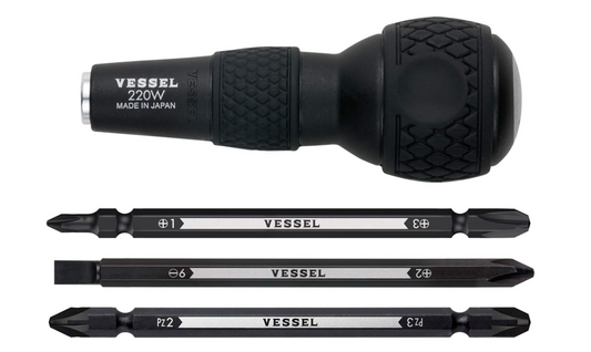 VESSEL BALL GRIP 1/4" Hexagonal Bit Interchangeable Screwdriver and Bits 3pcs Set (#220W-3)