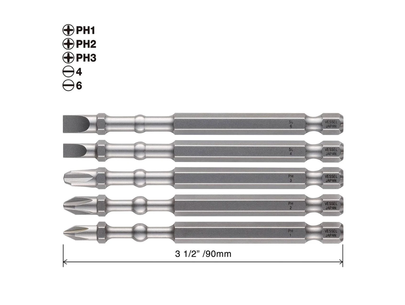 VESSEL Impact Ball Torsion Bits 5pcs Set (#IBMG90K001)