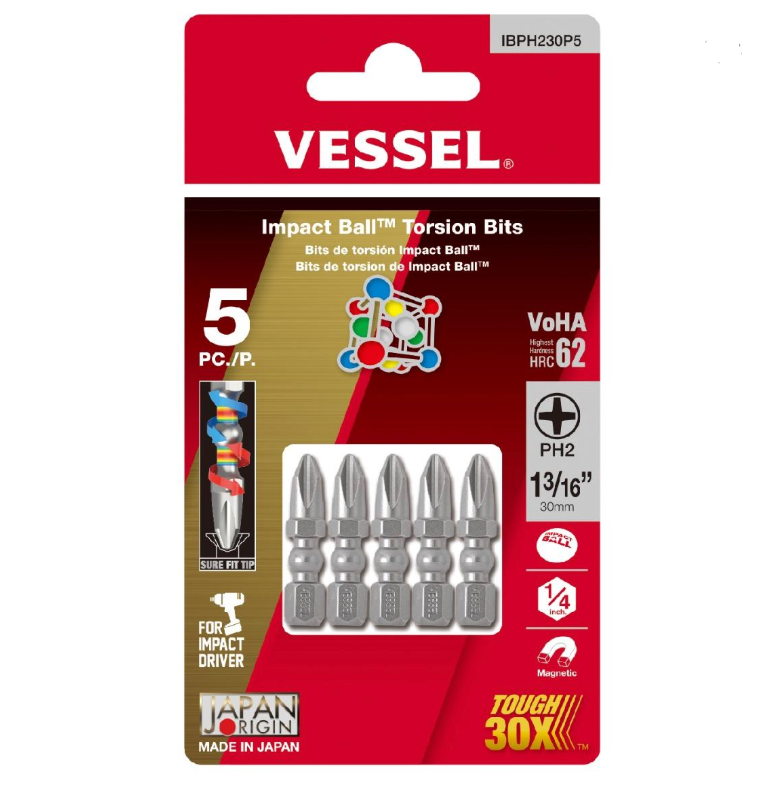 VESSEL Impact Ball Torsion Bits 5pcs Set (#IBPH230P5)