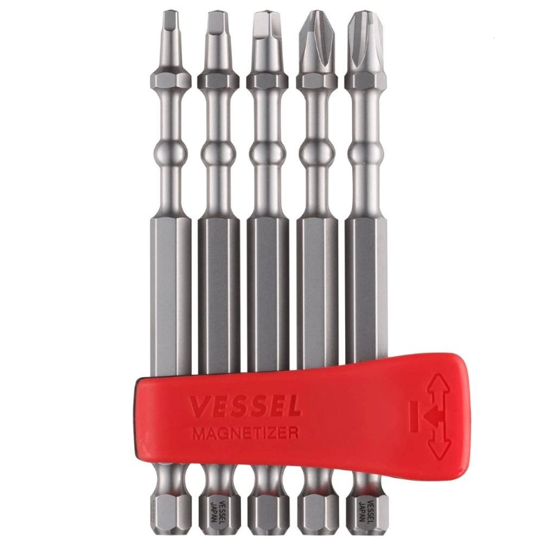 VESSEL Impact Ball Torsion Bits 5pcs Set w/ Magnetic Charge Holder (SQ1, SQ2, SQ3, +2, +3) (#IBMG90K003)