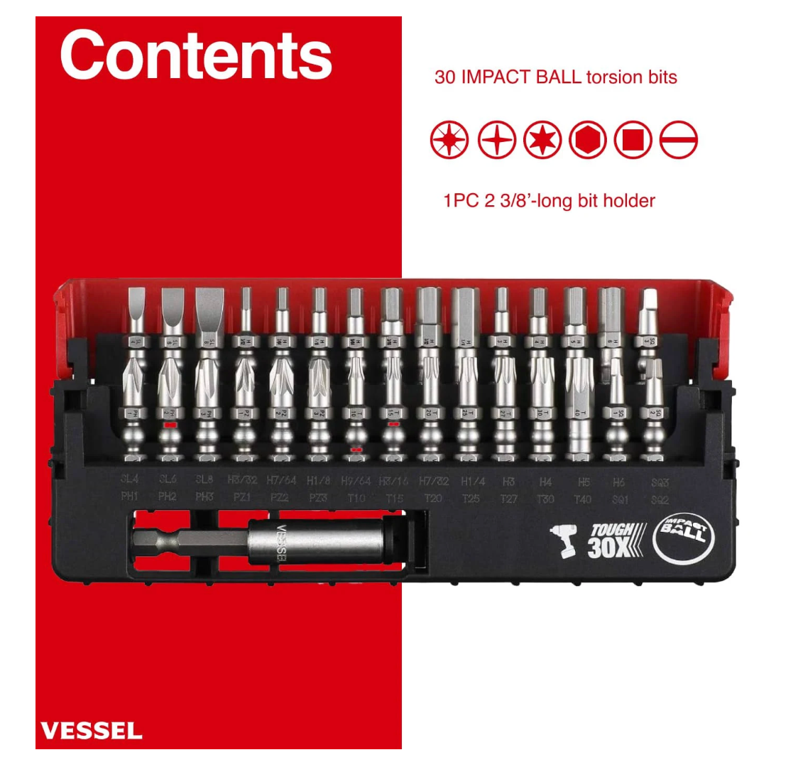 VESSEL Impact Ball Bits 31pcs Set in Slide Case (#IB31P02U)