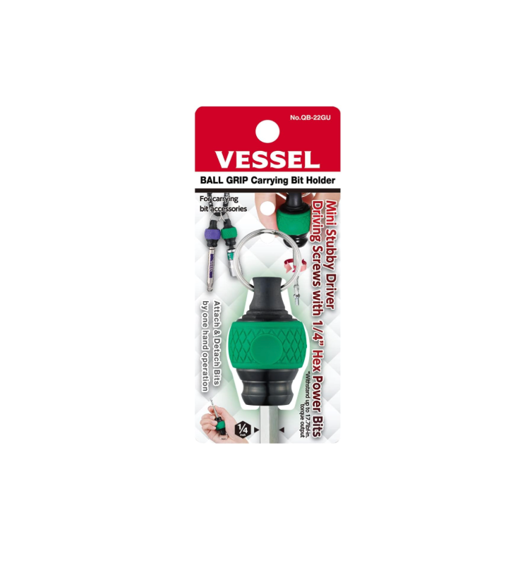 VESSEL Ball Grip Carrying Bit Holder, Mini Stubby Driver, Compact Design, Magnetic Feature