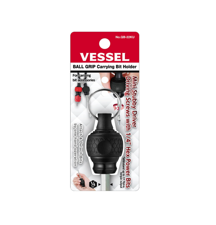 VESSEL Ball Grip Carrying Bit Holder, Mini Stubby Driver, Compact Design, Magnetic Feature