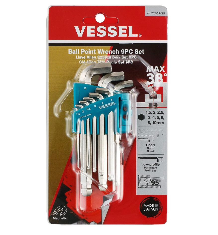 VESSEL Ball Point Hex L-Key Wrench Stubby (Short Type) 9PC. Set (#8209BP-SU)