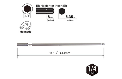 VESSEL Impact-Ball Torsion Bit Holder 1PC H1/4"X300 (12") (#IBHBM300P1)