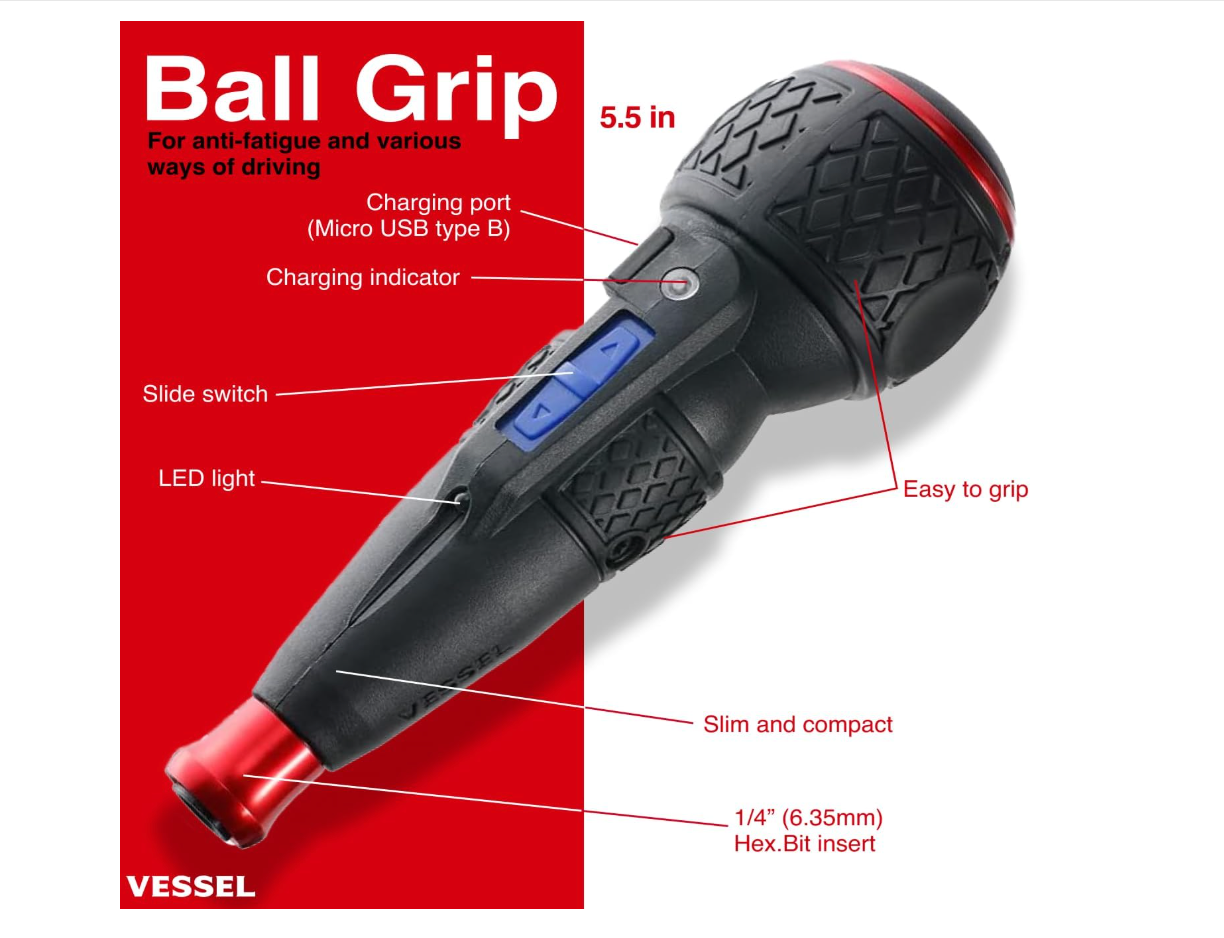 VESSEL Rechargeable Ball Grip Screwdriver (#220USB-1U)