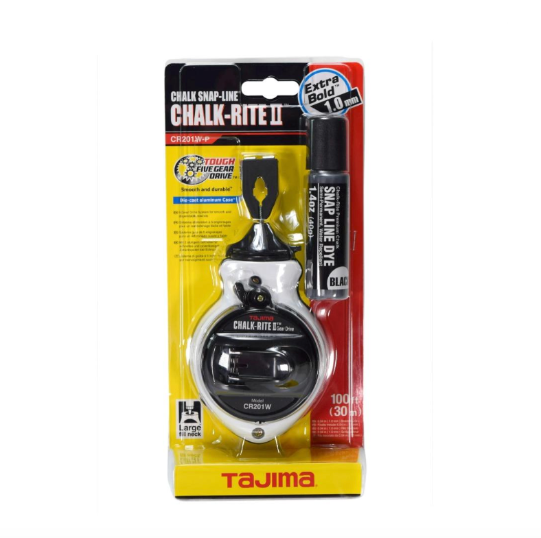 TAJIMA Chalk-Rite II Snap-Line with Extra Bold 1mm Chalk Line & Five Gear Quick Retrieval - CR201W-P