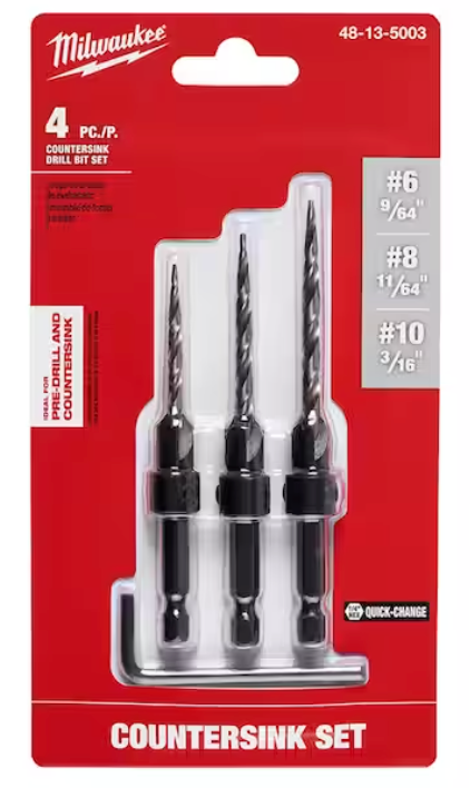 Milwaukee 4 Pc Countersink Drill Bit Set - 48-13-5003