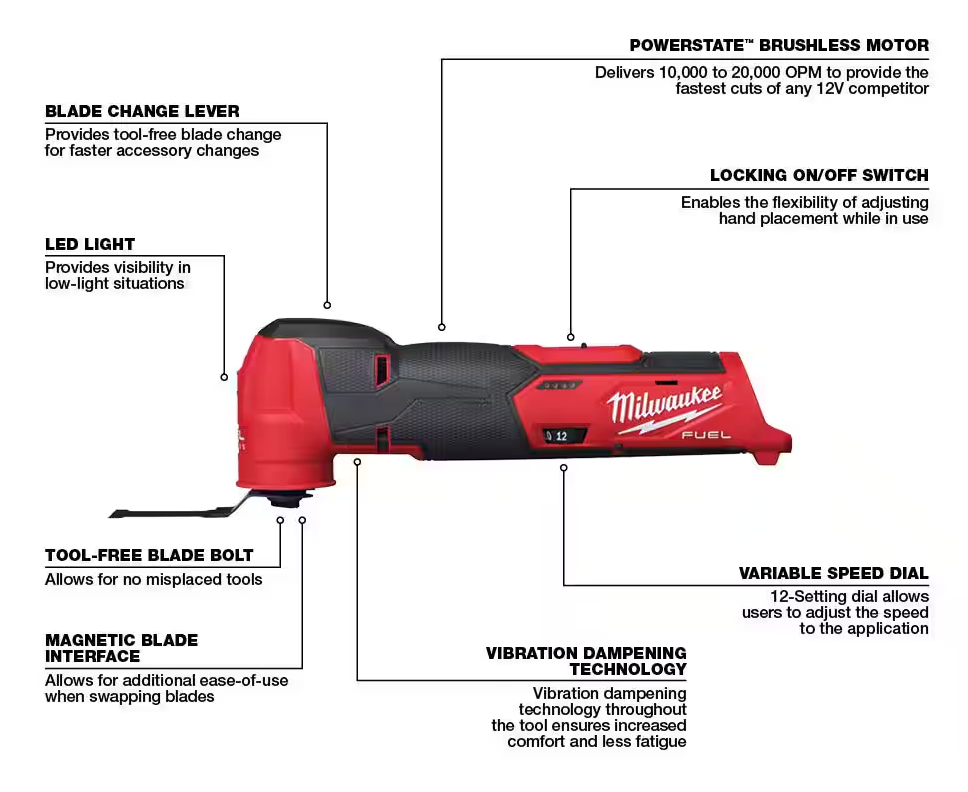 Milwaukee M12 FUEL 12V Oscillating Multi-Tool 2526-20 (TOOL ONLY)